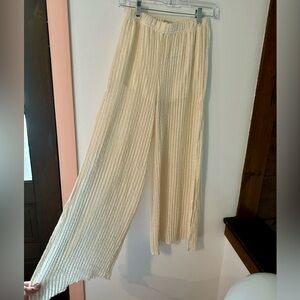 Cream crochet knit pants with built in shorts and side slits